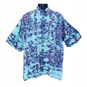 VTG 90s Nomadic Trader LG Button Purple Blue Batik Native Rustic Block Art Print